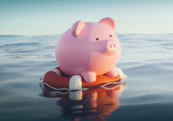 Piggy bank in a life preserver